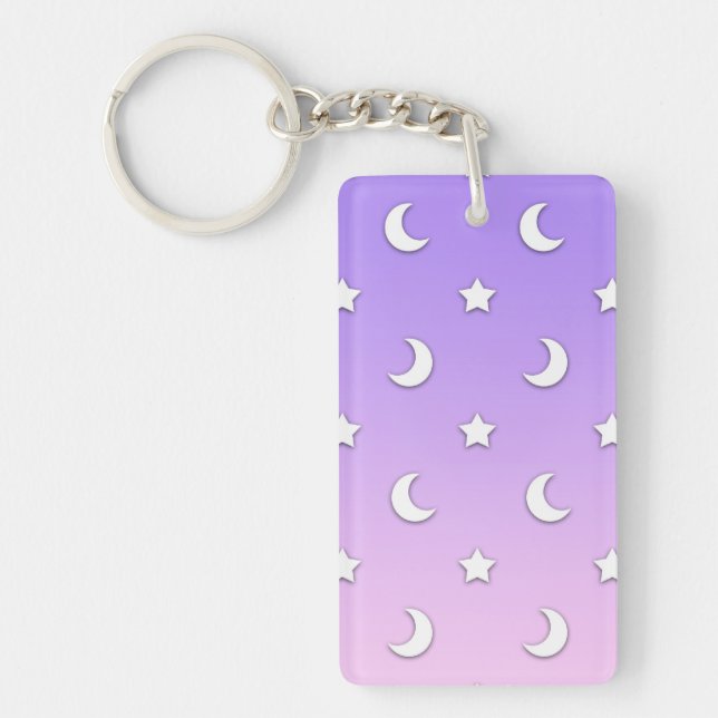 Porte-clefs Petits motifs d'étoiles et de lunes blanches (Devant)