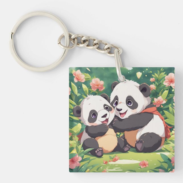 Porte-clefs Petits Pandas Plaisants - Style Anime (Devant)