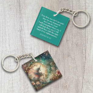 Porte-clefs Peur Pas Isaiah Verse Aquarelle Unicorne Christian