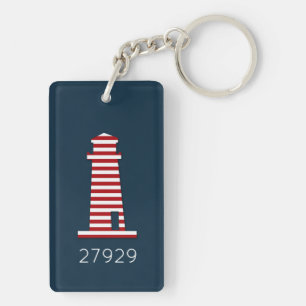 Porte-clefs Phare ZIP CODE Nautique Rouge Bleu Bleu Amusant