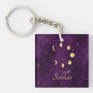 Porte-clefs Phases de la lune d'or Étoiles violettes Personnal