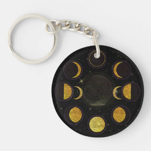 Porte-clefs Phases de lune magiques noires et dorées