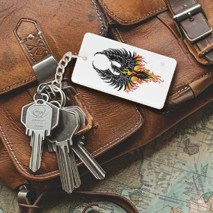 Porte-clefs Phénix Ardente Oiseau de Feu Tribal Noir Flammes