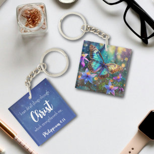 Porte-clefs Philippiens Inspirationnels Bleus 4:13 Verse Flora