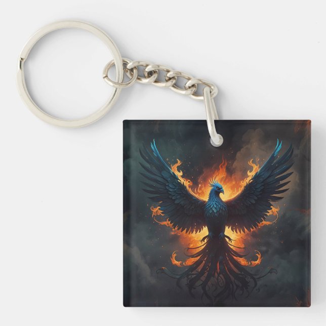 Porte-clefs Phoenix Bird Rising avec flammes (Devant)