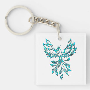 Porte-clefs Phoenix bleu se lève sur blanc