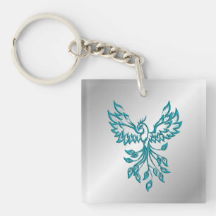 Porte-clefs Phoenix bleu turquoise se lève sur l'argent