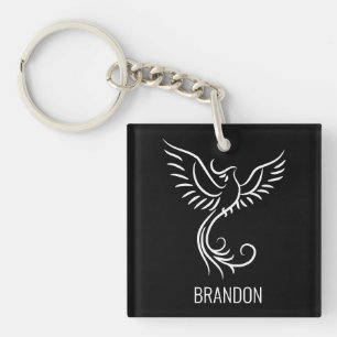 Porte-clefs Phoenix noir blanc Mystical Bird Rise