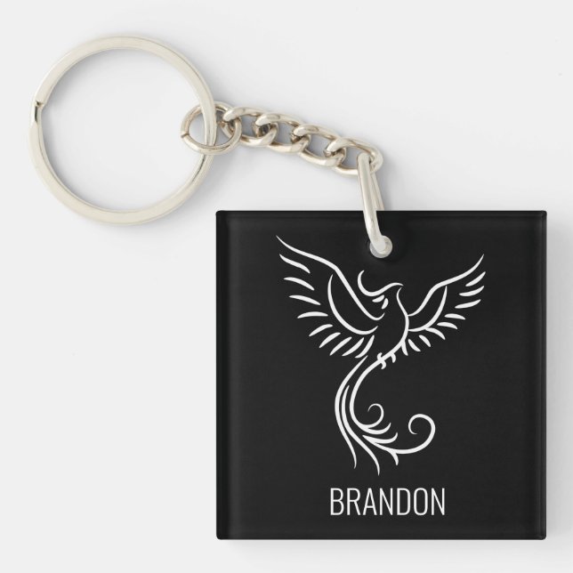 Porte-clefs Phoenix noir blanc Mystical Bird Rise (Devant)