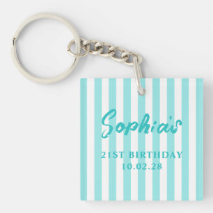 Porte-clefs Photo Cabane Turquoise Clair Rayure 21e Anniversai