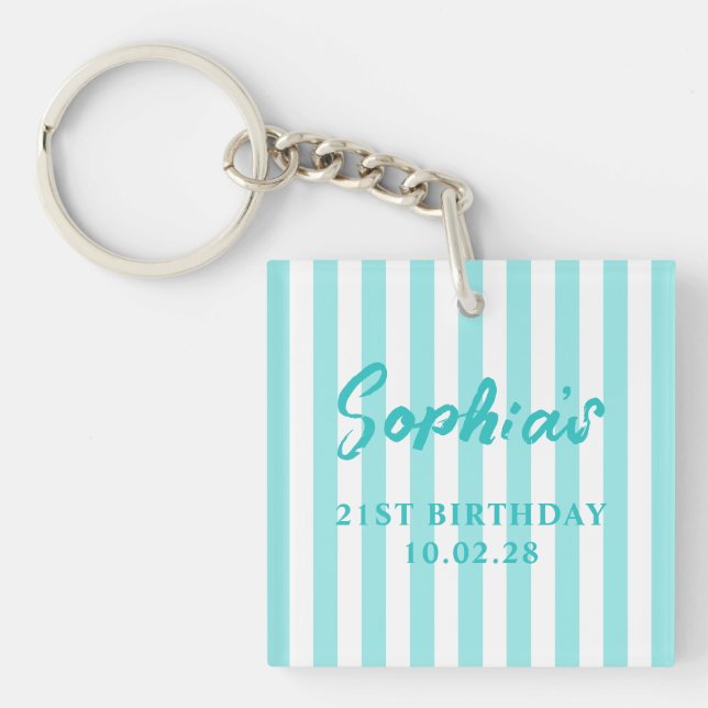 Porte-clefs Photo Cabane Turquoise Clair Rayure 21e Anniversai (Devant)