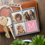 Porte-clefs Photo Collage Instagram tendance Monogramme person<br><div class="desc">Moderne Pastel Rose et Grey - Utilisez 3 photos carrés pour créer un cadeau unique et personnel. Ou vous pouvez garder le chiot hipster et faire un gardien branché. Si vous avez besoin d'ajuster les images,  cliquez sur l'outil personnaliser pour apporter des modifications.</div>