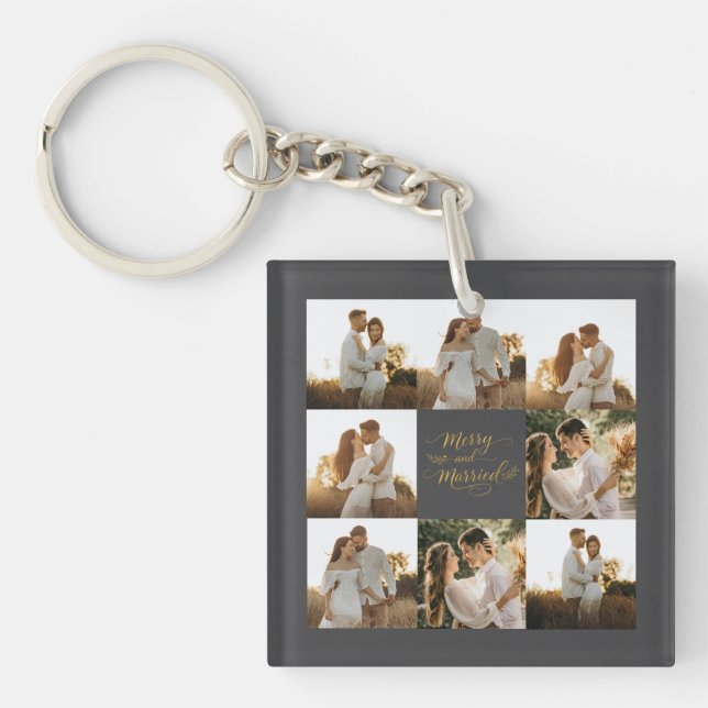Porte-clefs Photo Collage with Merry and Married Gold Script (Devant)