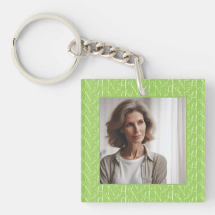 Porte-clefs Photo customisée Nana Floral Lettering Moss Green