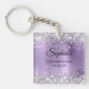 Porte-clefs Photo d'anniversaire 21 ans Glitter Argent Feuille