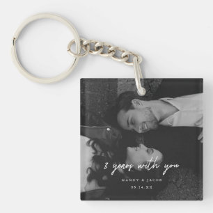 Porte-clefs Photo d'anniversaire de mariage moderne de 3 ans d