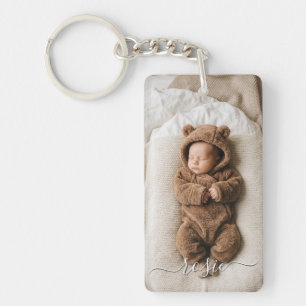 Porte-clefs Photo de bébé double face personnalisé minimaliste