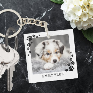 Porte-clefs Photo de chien moderne minimaliste empreinte de pa