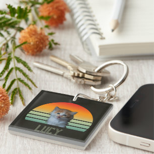 Porte-clefs Photo de compagnie personnalisée avec nom Chat Cad
