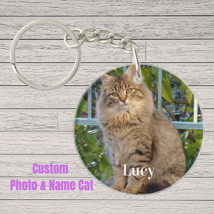 Porte-clefs Photo de compagnie personnalisée Chat Amour et nom