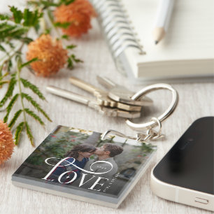 Porte-clefs Photo de couples fiancés personnalisé avec écritur