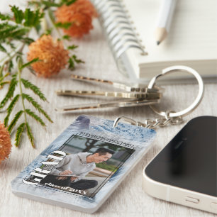 Porte-clefs Photo de diplômé personnalisée sur motif d'art abs