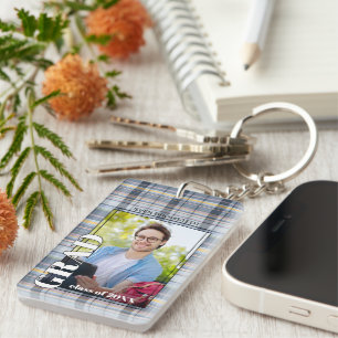 Porte-clefs Photo de diplômé personnalisée sur motif Gingham