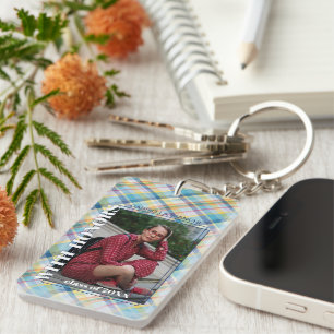 Porte-clefs Photo de diplômé personnalisée sur motif Gingham