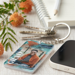 Porte-clefs Photo de diplômé personnalisée sur un motif d'art