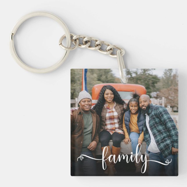 Porte-clefs Photo de famille en écriture script (Devant)