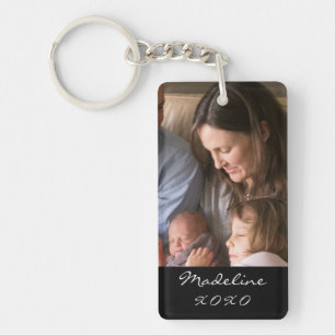 Porte-clefs Photo de famille Script moderne Nom du monogramme