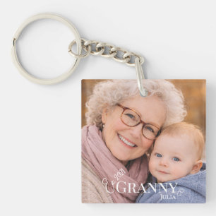 Porte-clefs Photo de grand-mère Année d'établissement Cœur mod