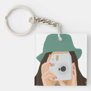 Porte-clefs Photo de la fille avec des cheveux noirs