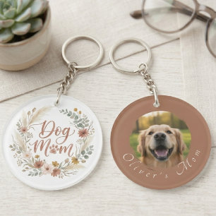 Porte-clefs Photo de maman de chien à l'aquarelle florale Boho