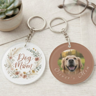 Porte-clefs Photo de maman de chien à l'aquarelle florale Boho