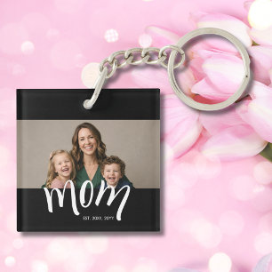Porte-clefs Photo de maman personnalisé Année d'établissement