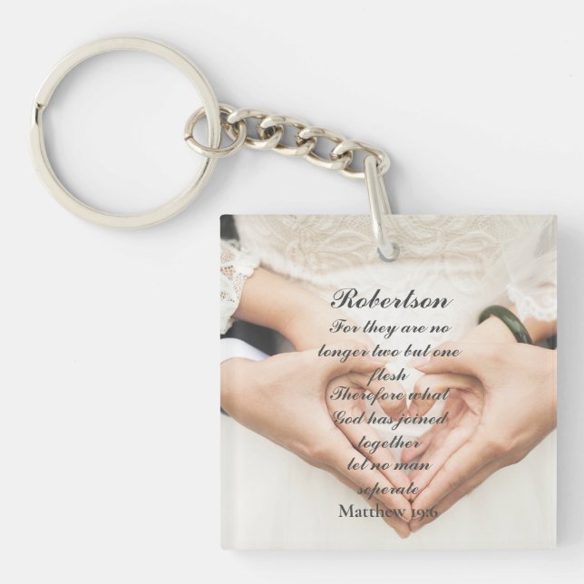 Porte-clefs Photo de mariage avec Écriture chrétienne  (Devant)