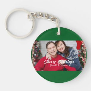 Porte-clefs Photo de Noël Couple Personnalisé Vert