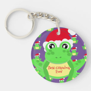 Porte-clefs Photo de Noël Grenouille violette Santa Hat Motif