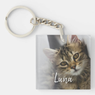 Porte-clefs Photo de nom de chat personnalisé