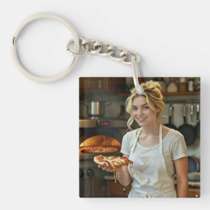 Porte-clefs Photo de pizza en train de manger Personnaliser