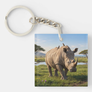 Porte-clefs Photo de rhinocéros massif parcourant les plaines