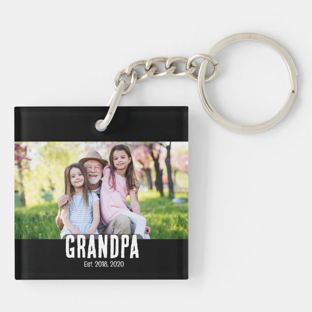 Porte-clefs photo d'écriture blanche Grand-père Établ. (Dos)