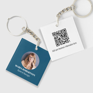 Porte-clefs Photo d'entreprise bleue simple personnalisée