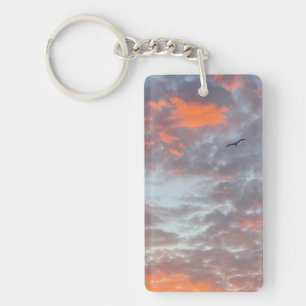 Porte-clefs Photo d'oiseau volant nuages roses ciel