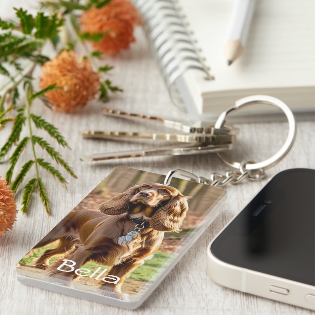 Porte-clefs Photo et aquarelle Cocker Spaniel Personnaliser (Devant droit)
