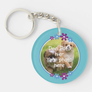 Porte-clefs Photo - Fleurs violet bleu turquoise Enfants -