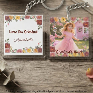 Porte-clefs Photo Grand-mère Florale – Cadeau Souvenir