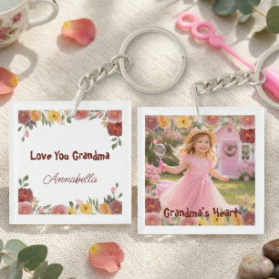 Porte-clefs Photo Grand-mère Florale – Cadeau Souvenir