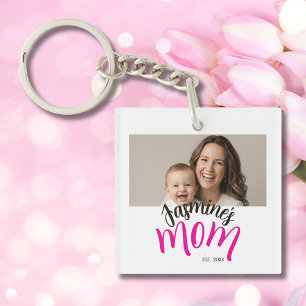 Porte-clefs Photo Maman Année de naissance de l'enfant personn